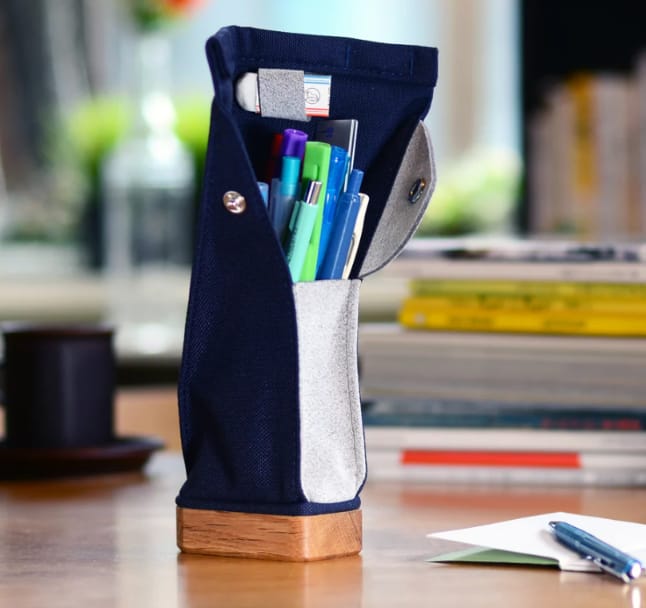Navy/Mix Grey Wood Base Standing Case