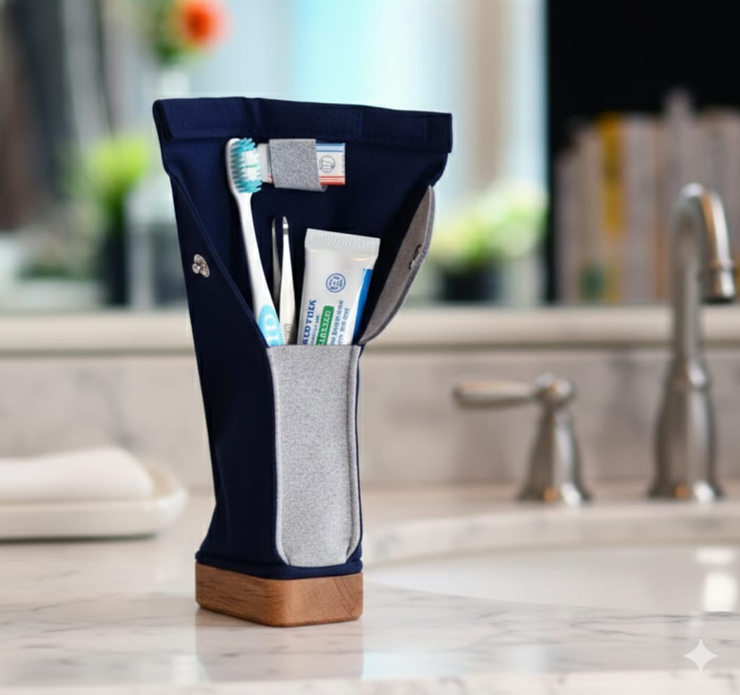 Navy/Mix Grey Wood Base Standing Case