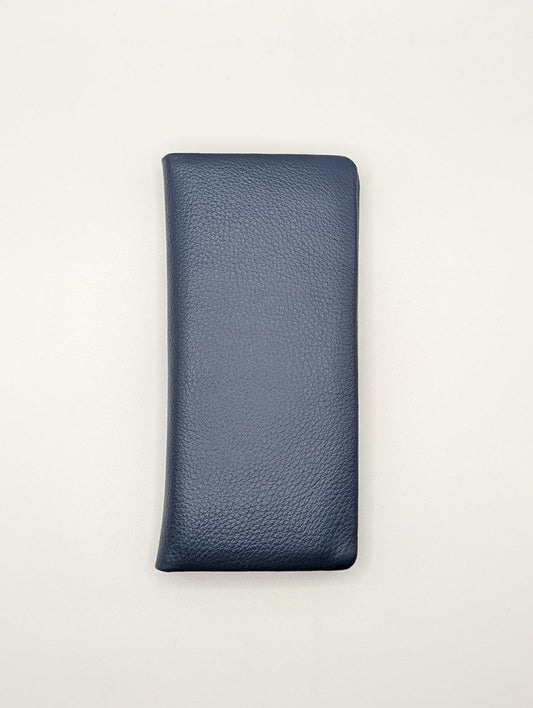 Top Grain Leather Long Wallet - Navy Blue