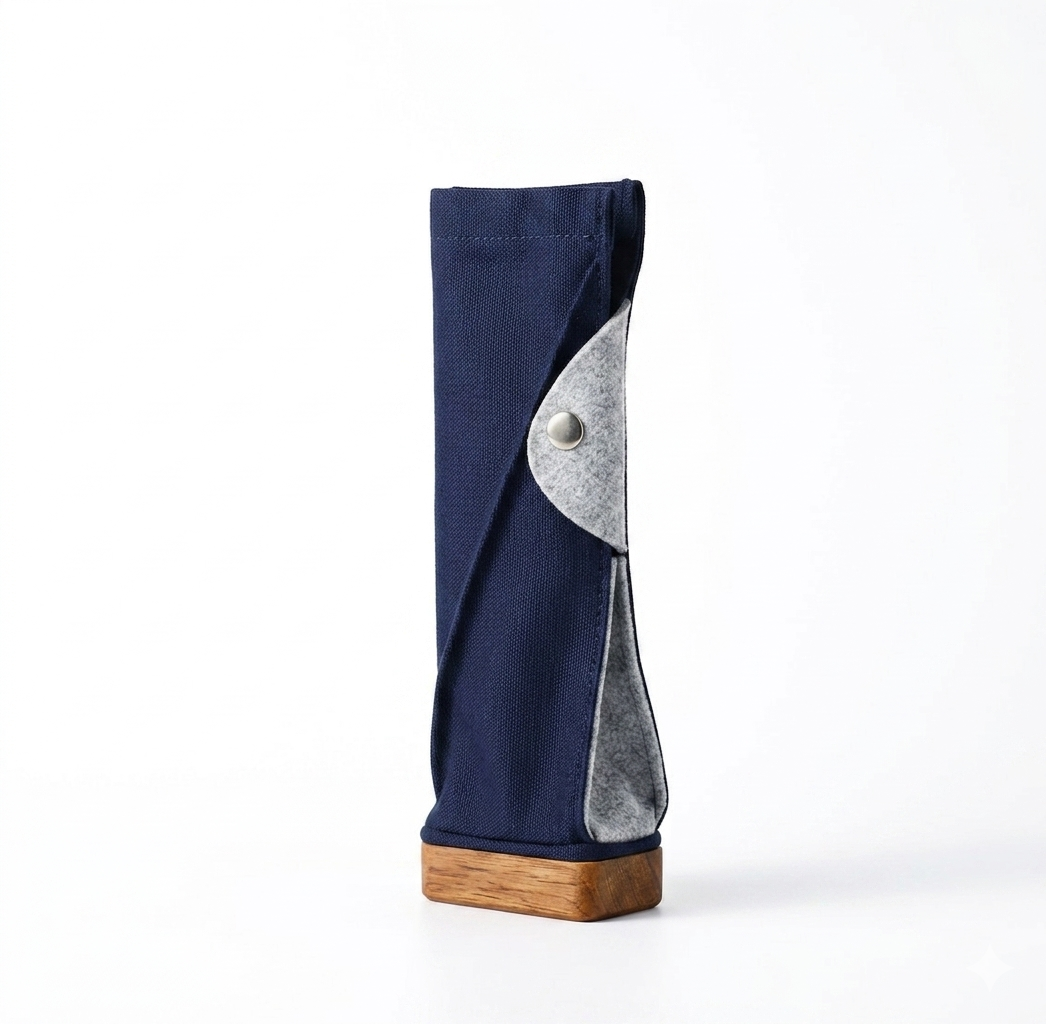 Navy/Mix Grey Wood Base Standing Case