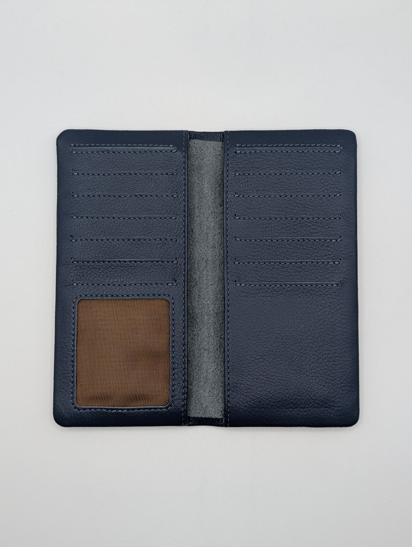 Top Grain Leather Long Wallet - Navy Blue